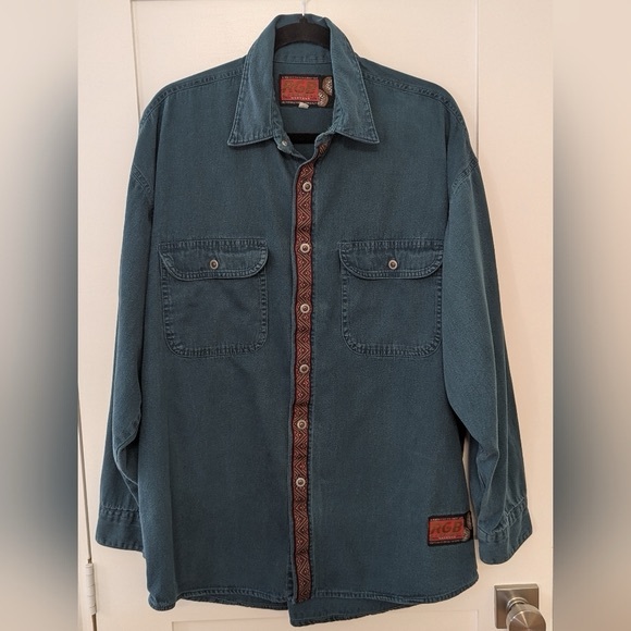 RGB Browns Trade Mark Vintage Teal Denim & Aztec Print Button Up - Picture 9 of 12